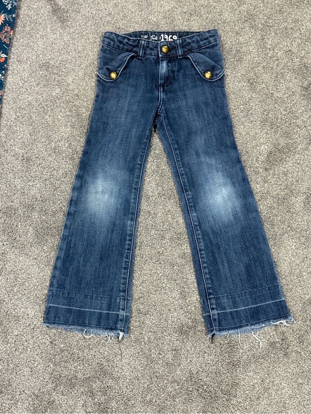 Girls' Dark Blue Flared Jeans with Decorative Buttons